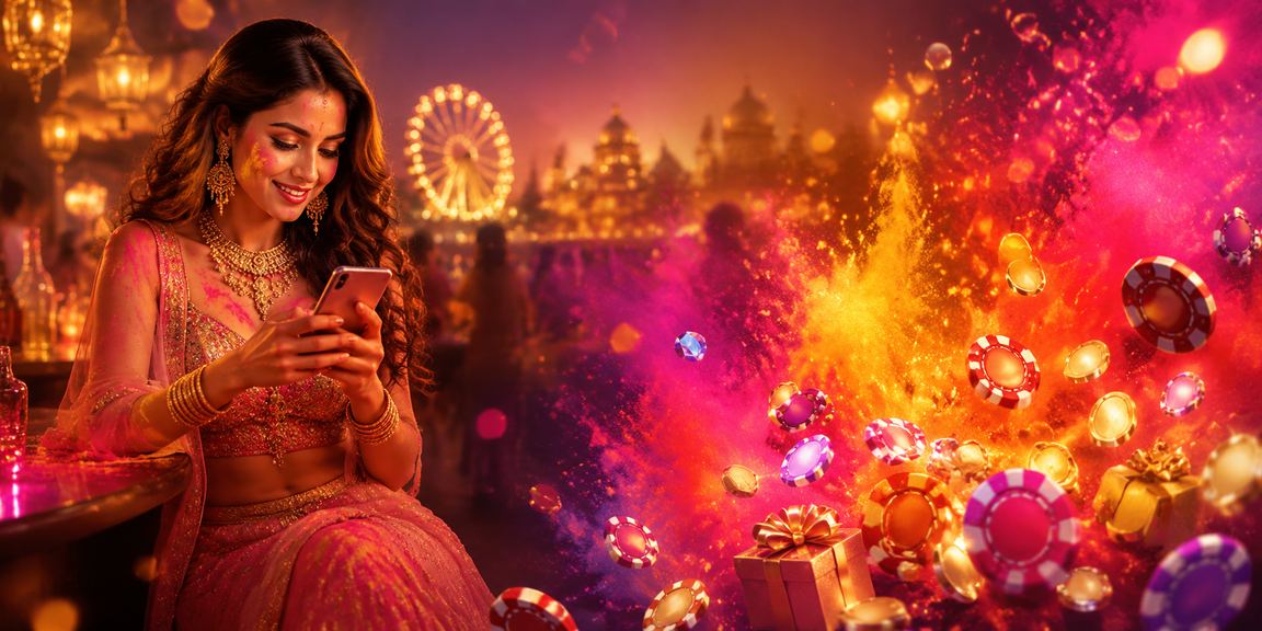 Players enjoying casino app during Holi festival in India