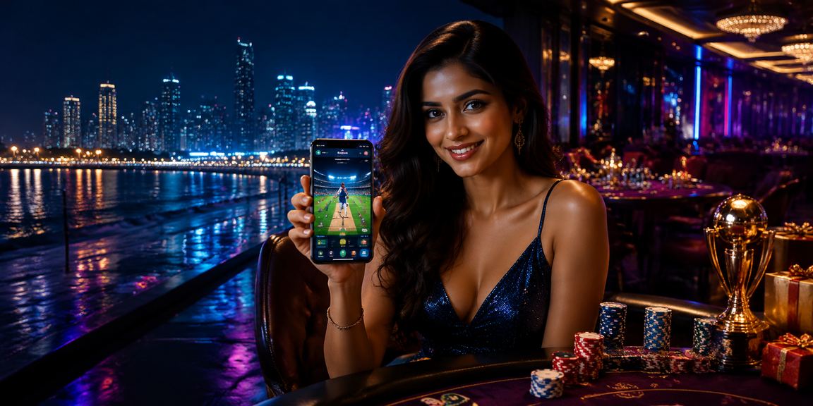 Vibrant Mumbai cricket betting center at night with technology and neon lights